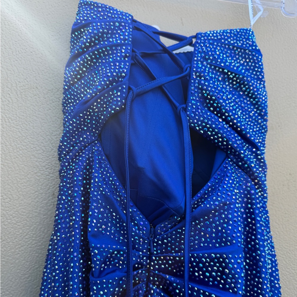 Sherri Hill Sapphire Gown with Rhinestones - Picture 4 of 5
